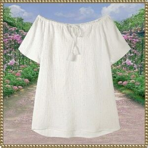 89th & Madison White Tassel Boho Blouse Large